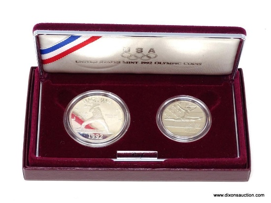1992 U.S. OLYMPIC TWO COIN PROOF SET ( 1992 SILVER DOLLAR, 1992 CLAD HALF DOLLAR) W/ COA AND