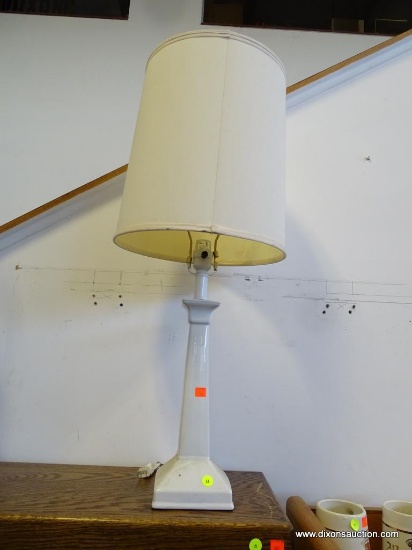 (R1) LAMP; WHITE PORCELAIN LAMP WITH SHADE- 31"H