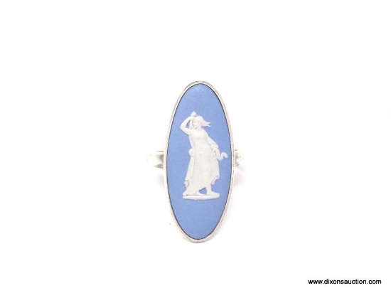 .925 STERLING SILVER LADIES WEDGEWOOD BLUE RING- MADE IN ENGLAND. SIZE 7