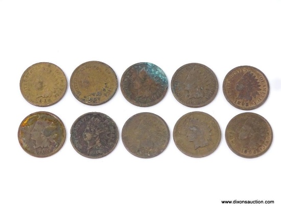 LOT OF (10) ASSORTED INDIAN CENTS.