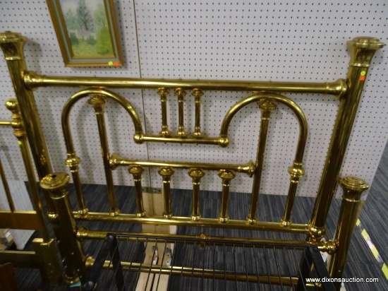 VINTAGE BRASS BED; QUEEN SIZE, COMES WITH HEADBOARD AND FOOTBOARD, FLAT TOP CORNER POSTS WITH A FLAT