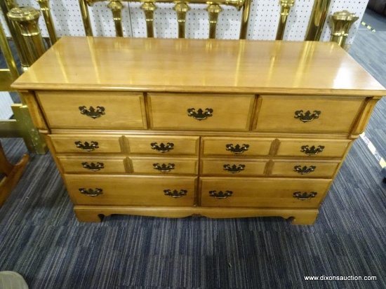 MAPLE DRESSER; 7 TOTAL DRAWERS (3 OVER 2 OVER 2), ALL DOVETAILED AND WITH CHIPPENDALE PULLS, CARVED