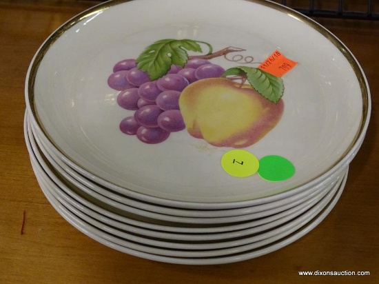 FONDEVILLE NEW YORK FRUIT PLATES; TOTAL OF 8, EACH MEASURES 7.25 IN DIAMETER. SOLD ON ETSY AND