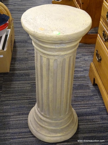 TAN COLUMN PLANT STAND; HOLLOW PLASTER/COMPOSITE MATERIAL, GREAT FOR INDOOR OR OUTDOOR USE, ROUND
