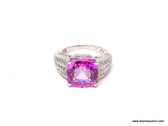 ANTIQUE CUT NATURAL PLATINUM PINK AFRICAN TOURMALINE RING; SIZE 7, .925, APPROX 8 CT, FACETED