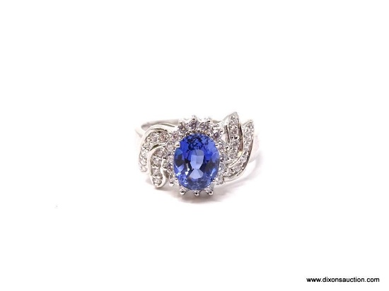 AFRICAN ROYAL BLUE SAPPHIRE RING; SIZE 7.75, .925, APPROXIMATELY 2.85 CT FACETED OVAL AFRICAN ROYAL