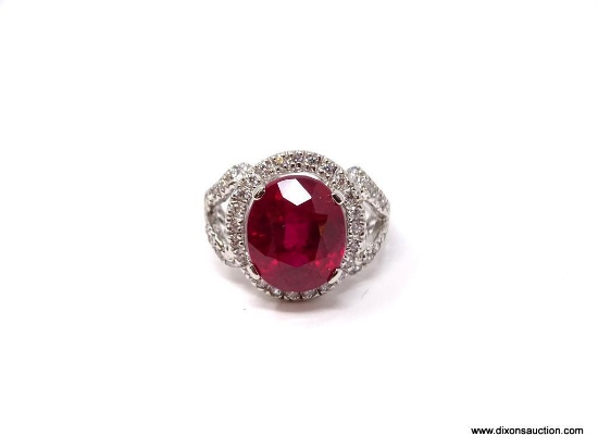 RED MADAGASCAR RUBY RING; SIZE 7, .925, APPROX 8.10 CT, PIGEON RED MADAGASCAR RUBY SURROUNDED WITH
