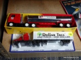 (CNTR) 2 DIECAST TRANSPORTER LOT; 1 IS A BUDDY L TANKER TRUCK AND 1 IS A DOLLAR TREE TRANSPORTER