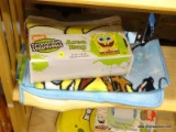 (CNTR) 2 SHELF LOT OF SPONGEBOB ITEMS; INCLUDES AN AREA RUG, BATH MATS, BATH TISSUE HOLDER AND A