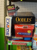 (WALL) 6 BOARD GAME LOT; OODLES, CHESS, PICTIONARY, SEQUENCE, SCOTLAND YARD, AND MONOPOLY. ALSO