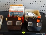 (WALL) 2 VIEWMASTERS WITH SLIDES; 2 VINTAGE VIEWMASTERS WITH ASSORTED SLIDES. 1 IS DATED 1942 MODEL