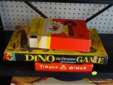 (WALL) 3 VINTAGE GAME LOT; COOTIE (BOX HAS SOME WEAR), DINO THE DINOSAUR GAME, AND TIDDLYWINKS. ALL