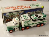 HESS TOY TRUCK AND RACER; IN THE ORIGINAL BOX AND APPEARS TO BE NEVER USED!