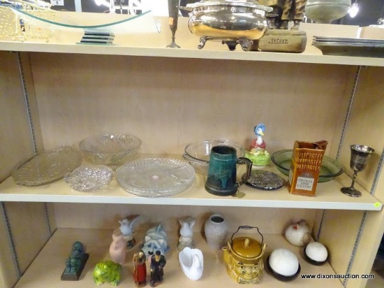 (R1A) SHELF LOT OF ASSORTED ITEMS; THIS LOT CONTAINS 7 ASSORTED GLASS PLATTERS AND SERVING DISHES, A