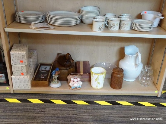 (R1A) SHELF LOT OF ASSORTED ITEMS; THIS LOT INCLUDES 4 PRECIOUS MOMENTS FIGURINES WITH THEIR