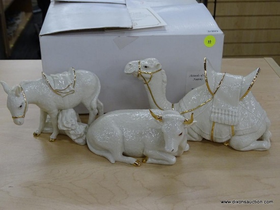LENOX CLASSIC NATIVITY FIGURINES; "ANIMALS OF THE NATIVITY" IS A 3 PIECE SET CONSISTING OF A SADDLED