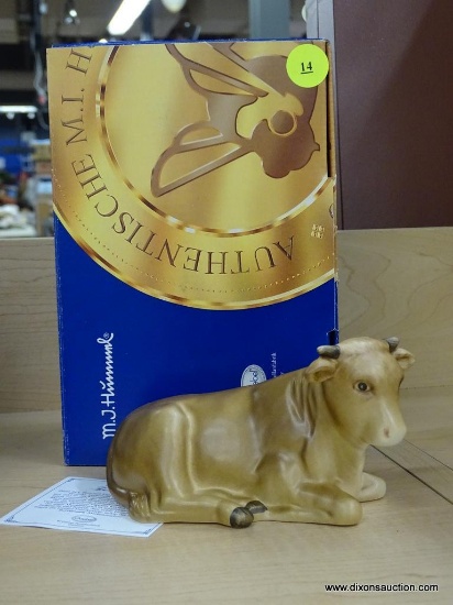 HUMMEL NATIVITY FIGURINE; "OX", #277, COMES WITH ORIGINAL BOX AND CERTIFICATE, MEASURES 2 3/4 IN
