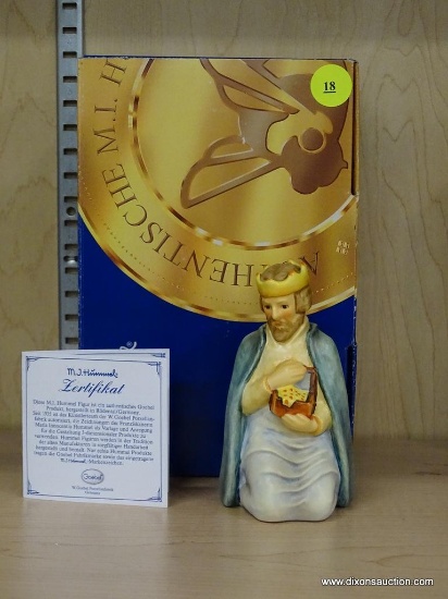 HUMMEL NATIVITY FIGURINE; "KING", #244, COMES WITH ORIGINAL BOX AND CERTIFICATE, MEASURES 4 1/4 IN