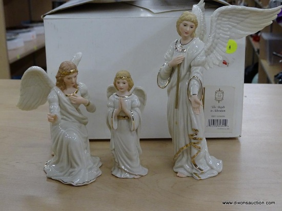 LENOX CLASSIC NATIVITY FIGURINES; "ANGELS IN ADORATION" IS A 3 PIECE SET CONSISTING OF A TRIO OF