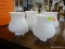 SET OF MILK GLASS GLOBES; THIS SET CONTAINS 4 WHITE MILK GLASS FLUTED GLOBES WITH SCALLOPED TOP RIM,
