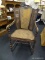 ANTIQUE TRIPLE PANEL CANE WINGBACK CHAIR; WOODEN CARVED FRAME WITH PATTERNED CREST, 3 PANELED BACK
