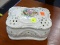 PORCELAIN KEEPSAKE BOX; WHITE IN COLOR, FLORAL PAINTED AND PIERCED PORCELAIN JEWELRY BOX WITH GOLD