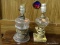 SET OF GLASS TABLE LAMPS; THIS LOT CONTAINS TWO GLASS LAMPS. ONE IS AN ELECTRIFIED OIL LAMP AND THE