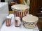 POPCORN SET; MADE BY KITCHEN PREP 101 BY TABLETOPS UNLIMITED. INCLUDES 4 PERSONAL BOWLS, 1 LARGE