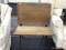 VINTAGE WOOD AND IRON SCHOOLHOUSE DESK; HINGED LIFTING SEAT WITH A WRITING SURFACE ATTACHED TO BACK