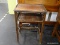 WOODEN TELEPHONE TABLE; THIS VINTAGE TABLE HAS 3 SIDED SCALLOPED WOODEN GALLERY, INLAY APPLIQUE WITH