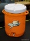 GATORADE WATER JUG; LARGE 10 GALLON ORANGE GATORADE WATER JUG WITH WHITE SCREW OFF TOP. IT HAS TWO