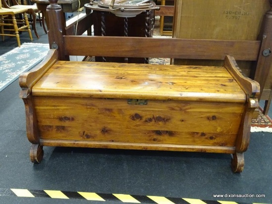 VINTAGE CEDAR CHEST; VINTAGE STANDARD RED CEDAR CHEST CO. CEDAR CHEST WITH SCROLLING SIDE PANELS.