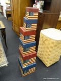 LANG COLONIAL FLAG NESTING STORAGE BOXES; SET OF 6 BOXES OF GRADUATED SIZES (RANGING FROM 4 IN TO 9
