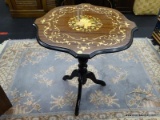 ITALIAN INLAID WOOD PATTERNED TEA TABLE; MADE BY NOTTURNO INTARSIO INLAID WOOD FURNITURE COMPANY OF