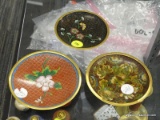 (DIS) SMALL ROUND CLOISONNE PLATES; TOTAL OF 3 PIECES. 1 IS LARGER AT 4.25 IN DIAMETER AND IS RED
