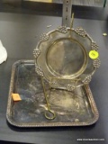 (DIS) SILVERPLATE LOT; 2 TOTAL PIECES AND 2 SMALL ACCESSORIES. ONE IS A RECTANGULAR TRAY MEASURING 8