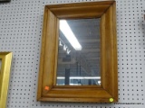 WOODEN WALL MIRROR; RECTANGULAR SHAPED, WITH MOLDED FRAME, MEASURES 18 IN X 25 IN.