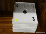 PLAYING CARD THEMED LUNCHEON TRAYS; SET OF 12 RECTANGULAR PLASTIC TRAYS WITH ROUND GROOVES TO HOLD A