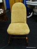 GOLDEN UPHOLSTERED SIDE CHAIR; THIS RETRO SIDE CHAIR HAS A ROUNDED UPHOLSTERED BACK AND SET. IT SITS