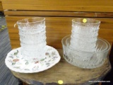 CAKE PLATE AND ARCOROC DESSERT SET LOT; INCLUDES FLORAL CAKE PLATE MADE BY ANDREA BY SADEK, AS WELL