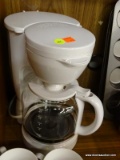 INTERTEK COFFEE POT; WHITE IN COLOR, 12 CUP CAPACITY GLASS DECANTER INCLUDED AS WELL. GOOD USED
