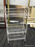 ROLLING WIRE CART; ROLLING 3 SHELF WIRE CART WITH ADJUSTABLE SHELVES. MEASURES 12 IN X 17 IN X 35 IN
