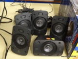 LOGITECH/THX SURROUND SOUND SPEAKERS; BLACK IN COLOR. MODEL Z906. HAS CORDS. MATCHES #303. TOTAL OF
