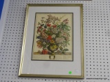 ROBERT FURBER GARDINER BOTANICAL PRINT; MONTH OF JULY, DOUBLE MATTED IN WHITE AND DARK GREEN. PRINT
