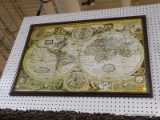 FRAMED VINTAGE MAP OF THE WORLD; 