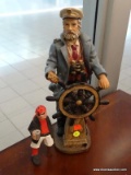 SEA CAPTAIN FIGURINES; TOTAL OF 2 PIECES, ONE IS A SMALL PIRATE FELLOW MEASURING ABOUT 7.5 IN TALL,