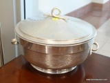 HAMMERED METAL ITALIAN SERVING POT WITH LID; ROUND SHAPED, SILVER IN COLOR WITH HAMMERED FINISH,