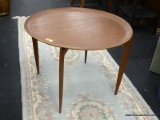 DANISH TEAK WOOD ROUND TRAY-TOP TABLE; MADE BY ILLUMS BOLIGHUS OF COPENHAGEN, THIS IS A ROUND SOLID