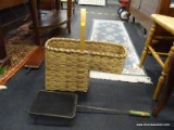 WICKER STAIR BASKET AND HANDLED GRILL BASKET; VINTAGE WICKER BASKET WITH LAVENDER ACCENTS AND SINGLE