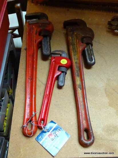 LOT OF 3 PIPE WRENCHES; 2 ARE 16 IN LONG AND 1 IS 10 IN LONG